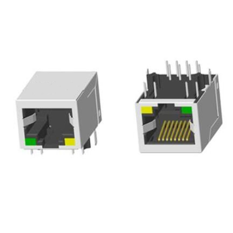 RJ45 2X1 帶（dài）燈帶屏蔽無彈片香菇腳