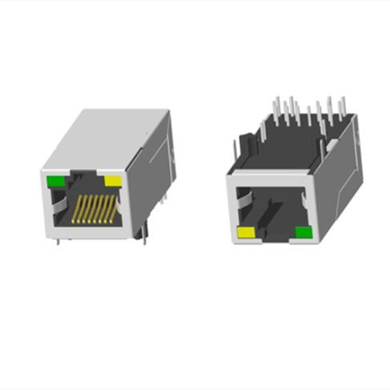 RJ45 2X1 帶燈（dēng）帶屏蔽無彈片香菇腳