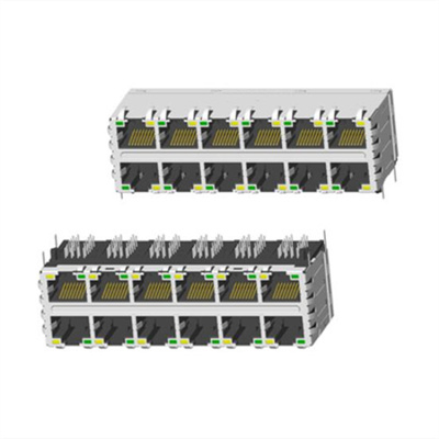RJ45 2X6 帶（dài）POE帶燈（dēng）帶屏（píng）蔽帶彈片