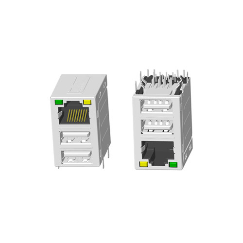 RJ45 1X1 雙USB 2.0 帶燈 帶屏（píng）蔽 無彈片網絡接口