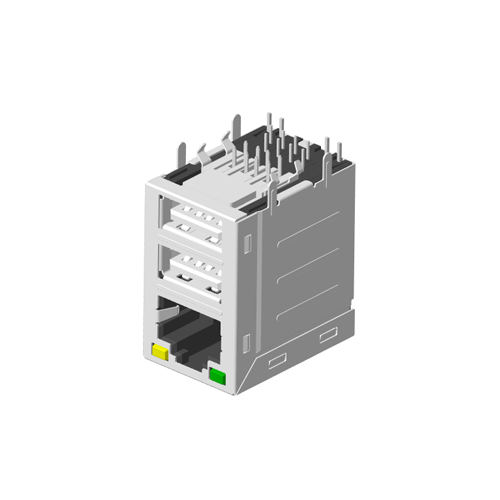 RJ45 1X1 雙USB 2.0 帶（dài）燈 帶屏蔽 無彈片網絡（luò）接口